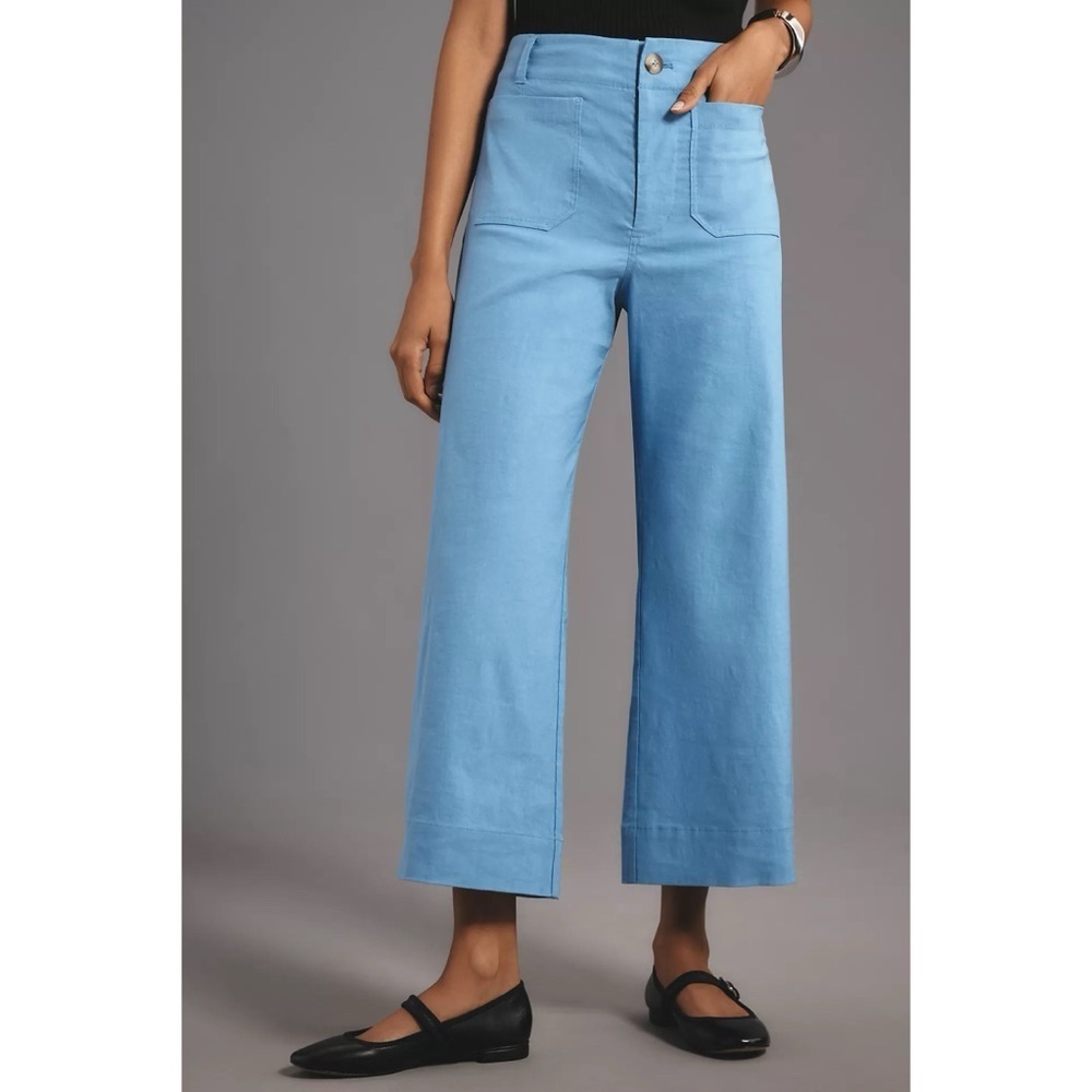 New Anthropologie Colette Linen Wide-Leg Pants Magic Fabric Sapphire Blue 30
